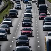 Heavy traffic heading northbound on the M5 motorway in Somerset, between Bridgewater and Weston-super-Mare