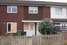Damage caused to a house on Bracken Road following disorder in the village of Thetford in Norfolk