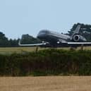 An Irish Government plane believed to be carrying Daniel Kinahan landing at Casement Aerodrome