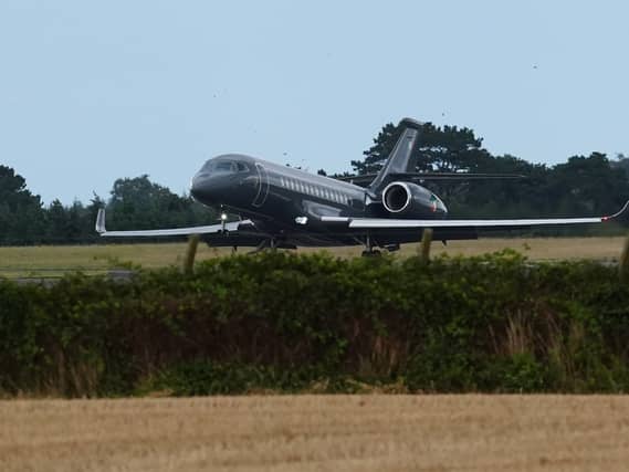 An Irish Government plane believed to be carrying Daniel Kinahan landing at Casement Aerodrome