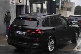 Garda vehicles arrive at the Central Criminal Court in Dublin