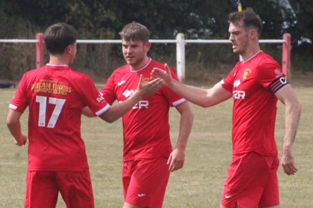 Dale Evans celebrates after scoring Pictures: Stuart Townsend