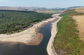 An aerial image of Clywedog Dam in Llanidloes.