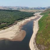 An aerial image of Clywedog Dam in Llanidloes.
