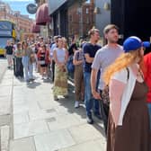 People queuing in George’s Street in Dublin to buy specialist glasses to watch the eclipse