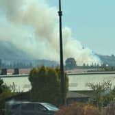 Smoke still billowing from the hill fire at Gwastedyn near Rhayader