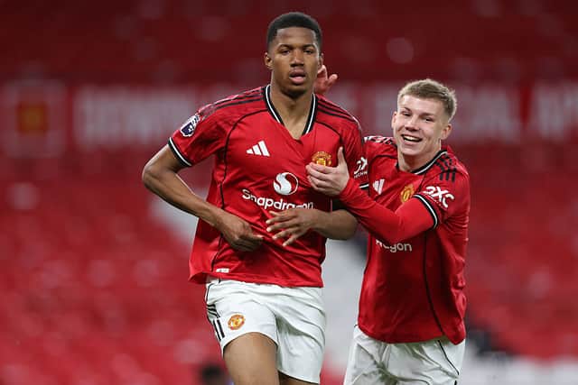 Former Shrewsbury Town academy prospect Louie Bradbury (right) has joined Stoke City from Manchester United (Photo by Alex Livesey/Getty Images)