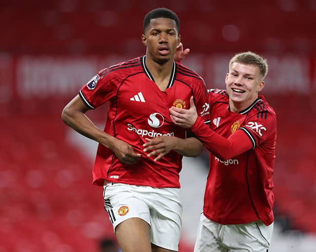 Former Shrewsbury Town academy prospect Louie Bradbury (right) has signed a professional contract with Manchester United (Photo by Alex Livesey/Getty Images)