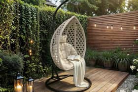 The SOLACE+CO Lola Egg Chair has a cocoon-like shape, cushioned seat and gentle swinging motion.