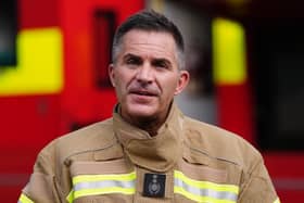 West Midlands Fire service chief fire officer Simon Tuhill speaking to members of the media near to the scene following a huge blaze in Stourbridge (Jacob King/PA)
