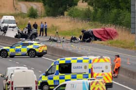 The scene on the M9 northbound at Junction 3 in Co Kildare, where five people have died and others have been seriously injured