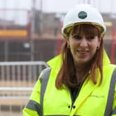 Angela Rayner in high-vis and a hard hat