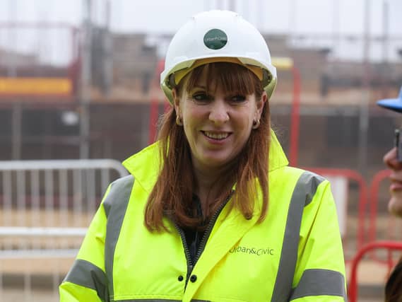 Angela Rayner in high-vis and a hard hat