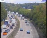 Traffic queuing from junction two to three on the M54.