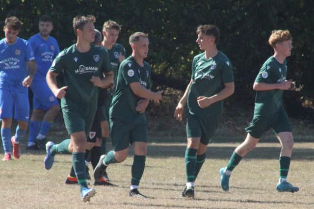 Sam Sainsbury celebrates Radnor Valley's second equaliser against Cefn Albion (Picture: Stuart Townsend)