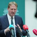 Justice Minister Jim O’Callaghan speaks to the media
