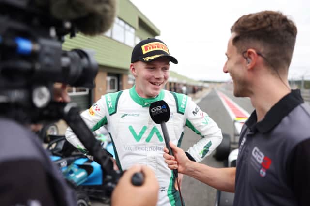 Shropshire’s Torrin Byrne after finishing on the podium at Snetterton Circuit. Picture: Jakob Ebrey Photography/GB4 Championship