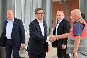 Prime Minister Andy Burnham visits Wolverhampton Bus Station.