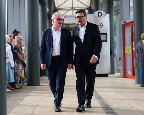 Andy Burnham visits Wolverhampton bus station with Richard Parker