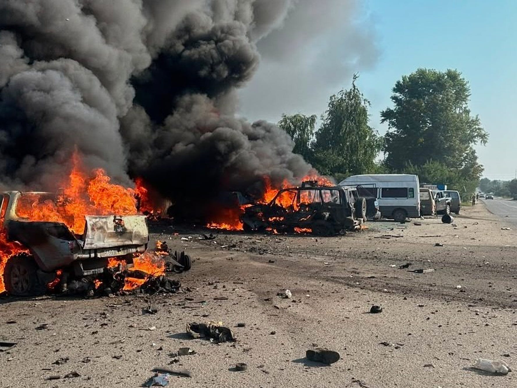 The site of a Russian air attack in Pechenihy, Kharkiv