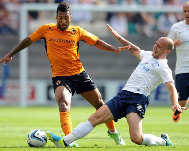 David Davis on the ball for Wolves at Preston North End