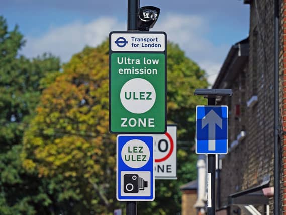An information sign for the ultra low emission zone in Lewisham, south London