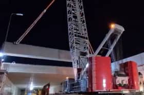 Roof beams over the southbound carriageway of the twin box near Solihull are installed.