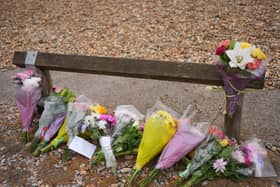 Floral tributes on the beach at Shoreham