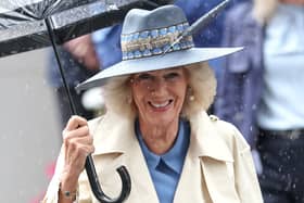 Camilla carrying an umbrella at York Racecourse