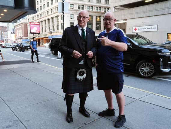 John Swinney in Boston with a Scotland fan