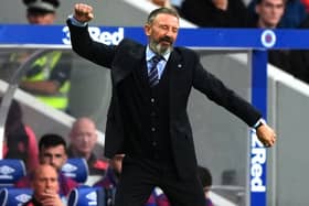 Manager Derek McInnes shows his frustration on the touchline during Rangers' win over Jablonec