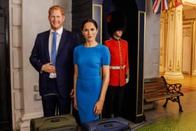 Waxworks of the Duke and Duchess of Sussex which have been temporarily moved to the British culture capital zone at Madame Tussauds London