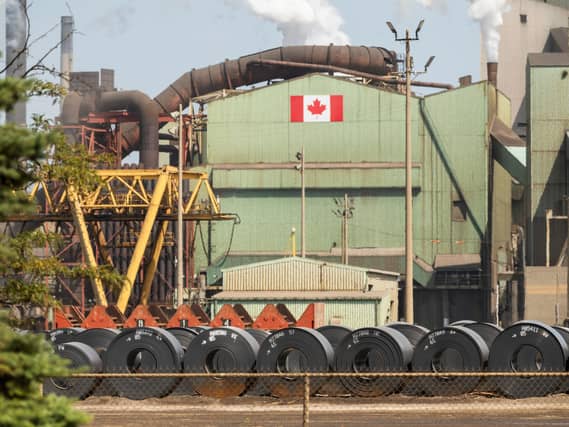 Rolled coils of steel in the yard of a steel mill