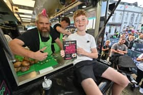 Spudman in Rudgeley with Ethan Potter, aged 12, from Great Haywood.