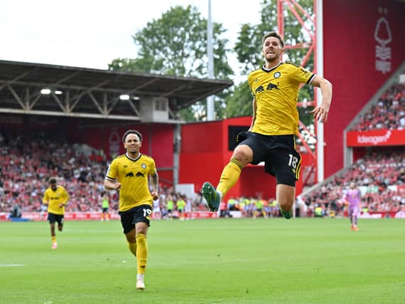 Anton Stach celebrates firing Leeds to victory at the City Ground