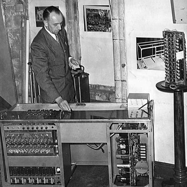 Bert Mitchell with one of the EEG machines built in Shrewsbury