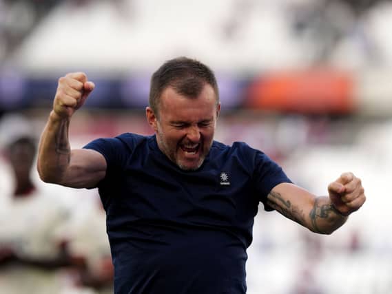 Charlton manager Nathan Jones celebrates a win