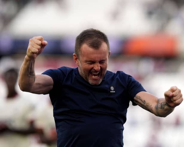 Charlton manager Nathan Jones celebrates a win