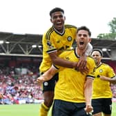 Leeds’ Anton Stach celebrates scoring