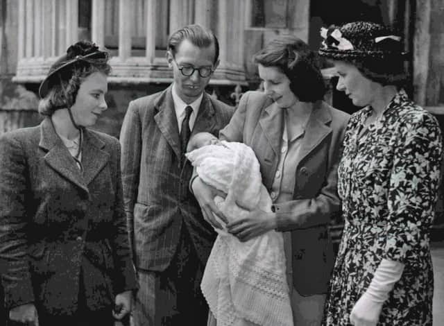 The christening of their daughter Ann in 1948 with, left, Alison Attlee, and right, Lady Attlee.