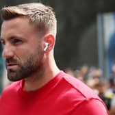 Manchester United's Luke Shaw arrives for a Premier League match