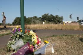 Flowers left near to the scene on the A66 in South Bank, near Middlesbrough