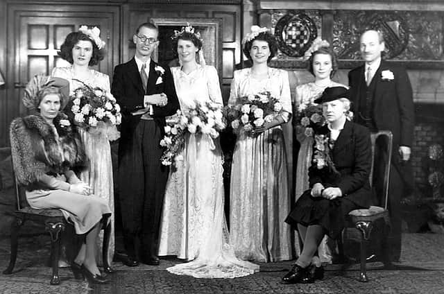A wedding photograph at what appears to be Chequers, with Clement Attlee far right