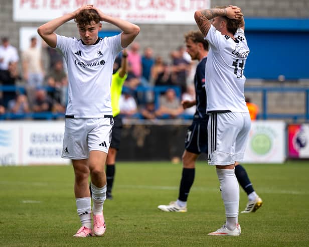Remi Walker and Jack Lambert rue a missed opportunity for AFC Telford United against Hednesford Town on Saturday Picture: Kieran Stoddart