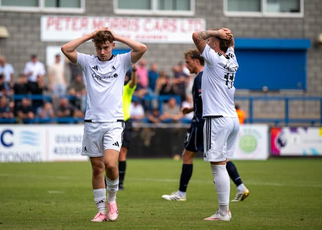 Remi Walker and Jack Lambert rue a missed opportunity for AFC Telford United against Hednesford Town on Saturday Picture: Kieran Stoddart