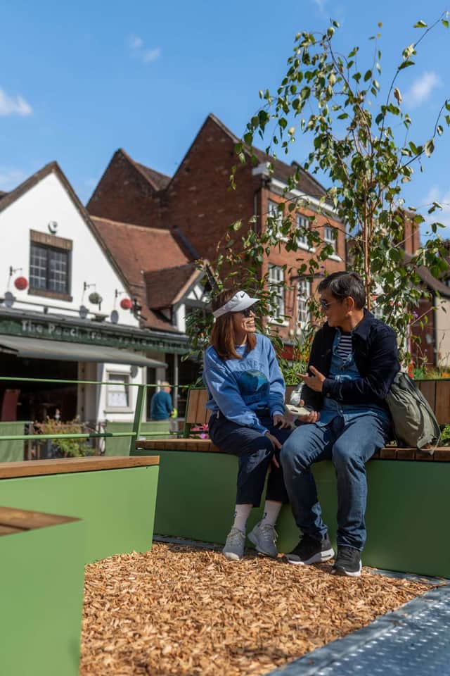 The new 'parklet' on Abbey Foregate in Shrewsbury. Picture: Painted Life Productions