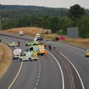 The scene on the M9 northbound at Junction 3 in Co Kildare after a head-on collision