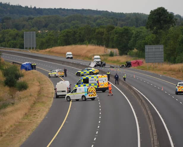 The scene on the M9 northbound at Junction 3 in Co Kildare after a head-on collision