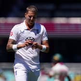 England’s Brydon Carse prepares to bowl against Australia