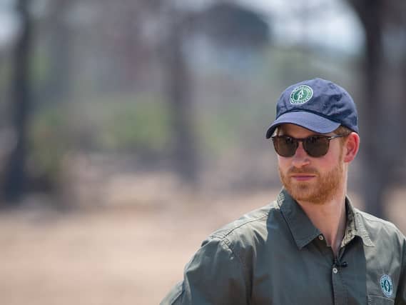 The Duke of Sussex watches an anti-poaching demonstration exercise conducted jointly by local rangers and UK military, at Liwonde National Park, Malawi.